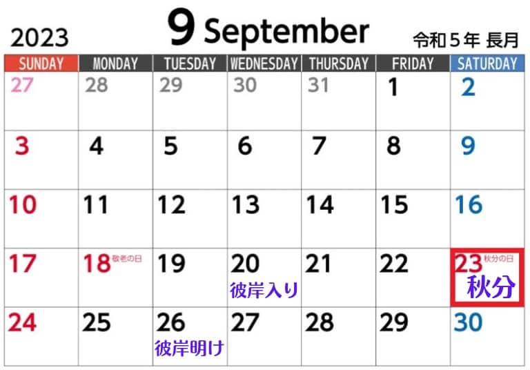 秋分の日　2023年　いつ