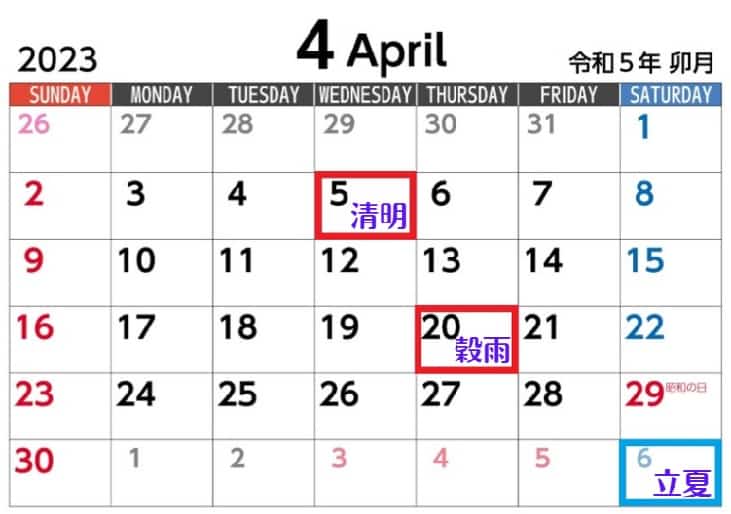 穀雨　2023年　いつ